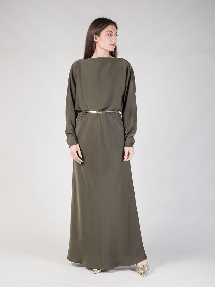 Abito pentola in raso verde foresta