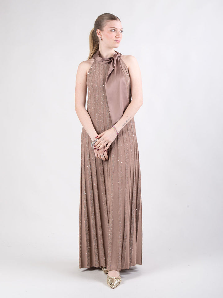 abito midi plisse con poncho