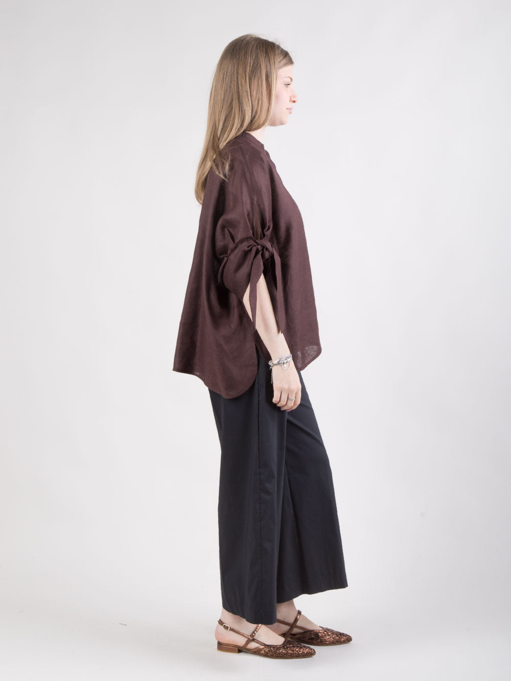 Camicia manica corta con nastri da annodare