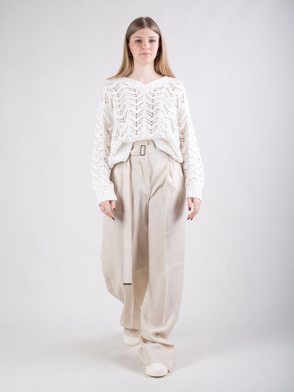 Pantalone a vita alta in lino
