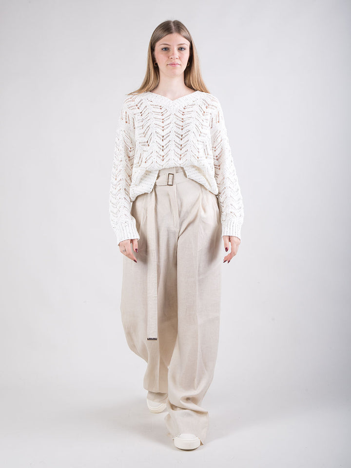 Pantalone a vita alta in lino
