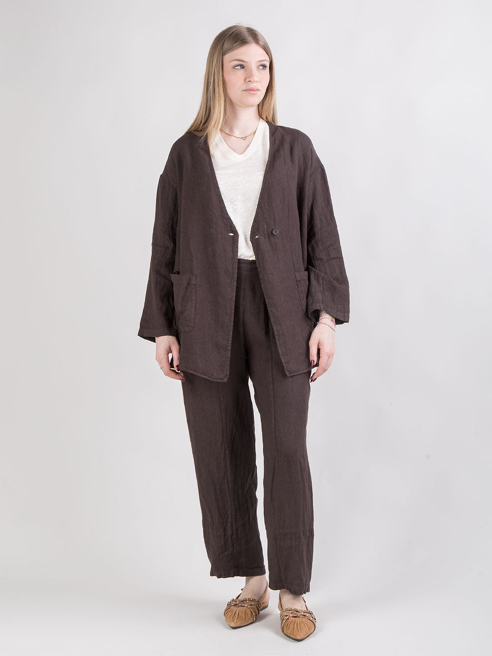 Blusa incrociata in lino