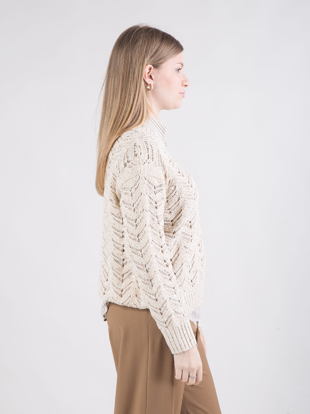 Maglia Chevron traforata con micro paillettes