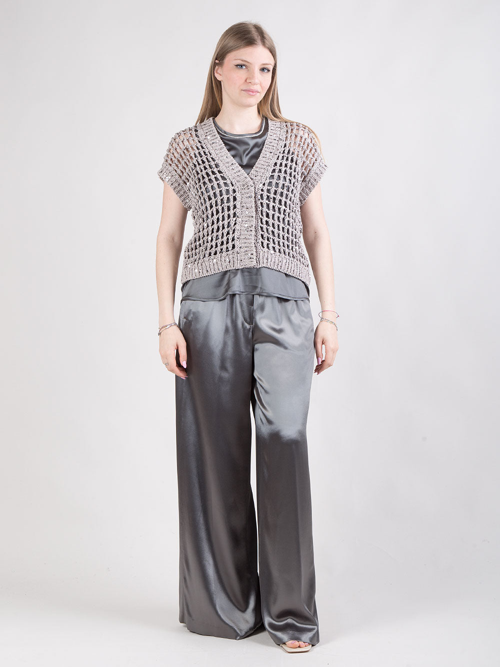 Cardigan a rete con maxi paillettes
