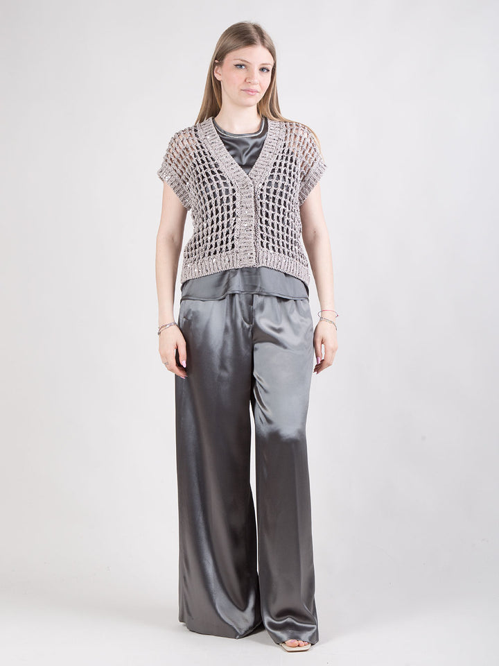 Cardigan a rete con maxi paillettes