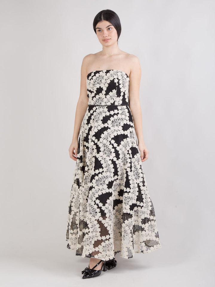 Abito midi a fascia in pizzo con cintura strass