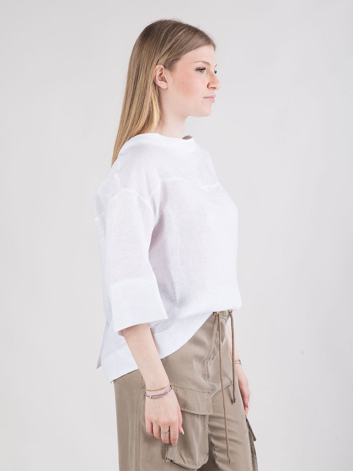Blusa over in lino con fiocco
