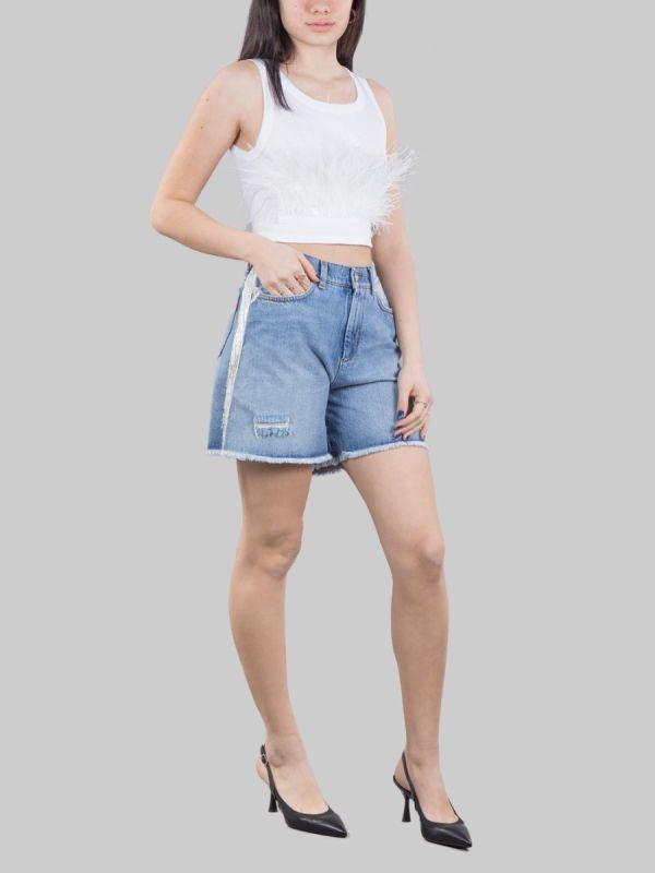 SHORTS IN DENIM CARLIE CON FRANGE IN PERLINE