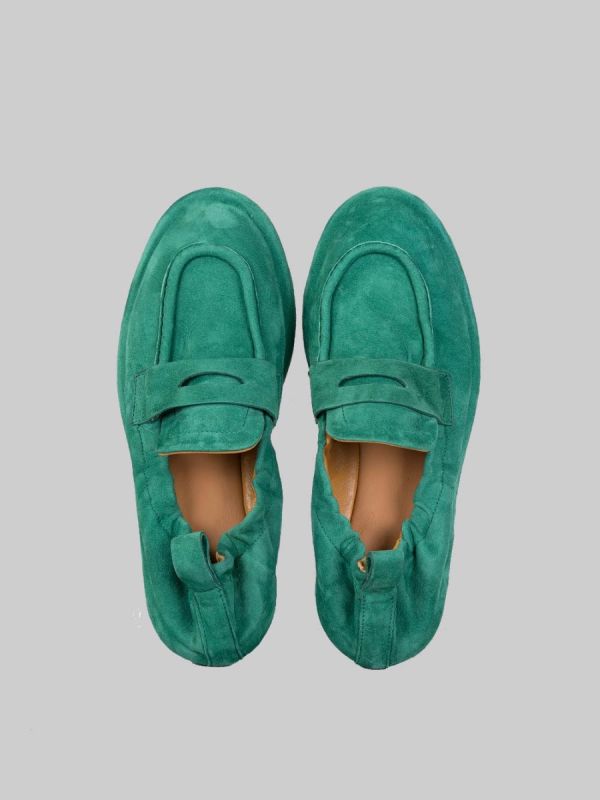 GREEN SUEDE LOAFERS