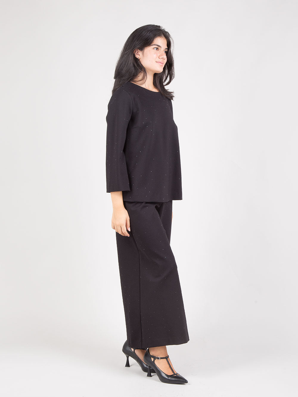 Pantaloni wide leg strass