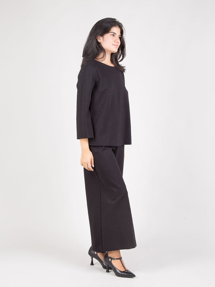 Pantaloni wide leg strass