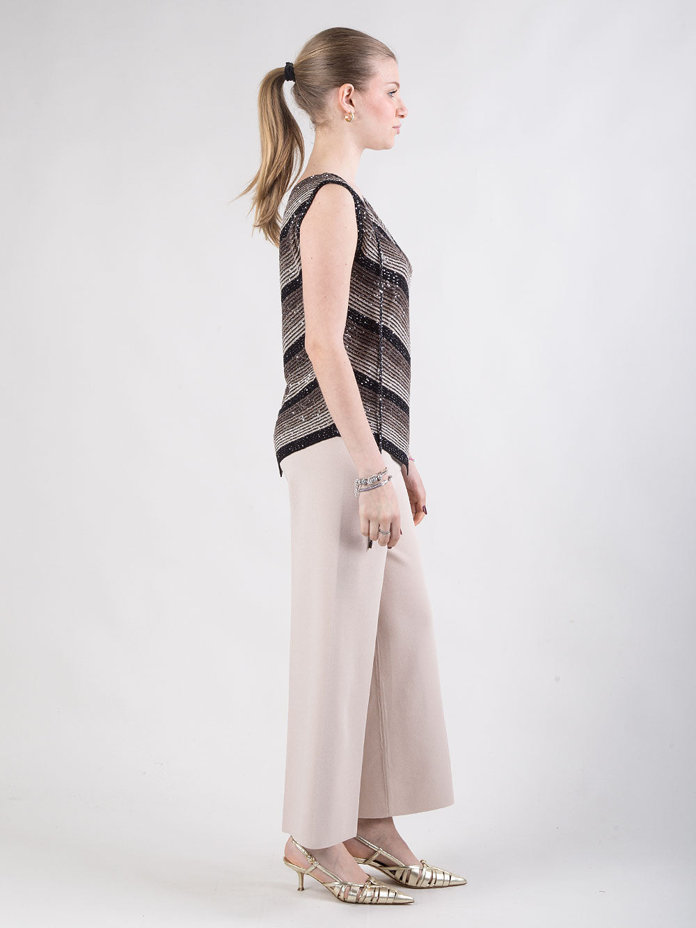 Completo giacca doppiopetto e pantalone palazzo in maglia