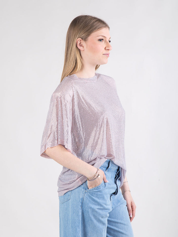 T-shirt in tulle con mini hotfix