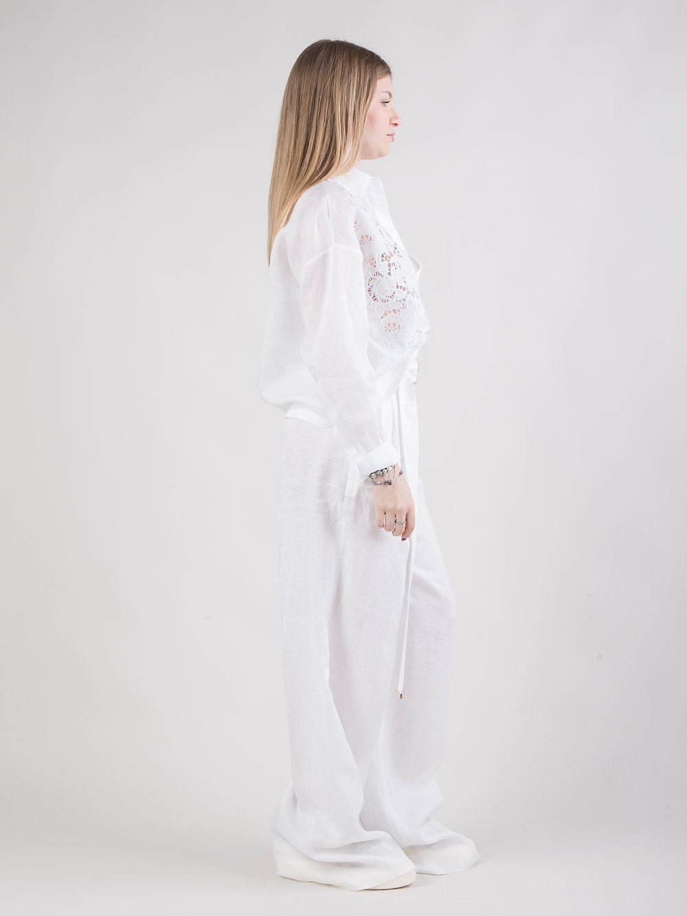 Pantalone a vita alta in lino