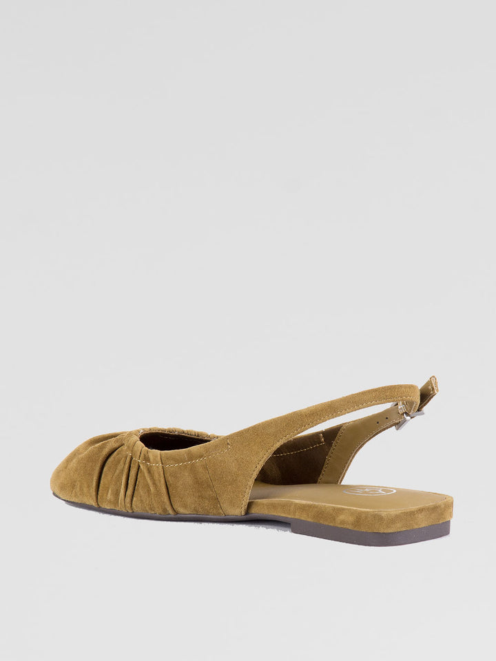Ballerina in suede verde a punta quadrata
