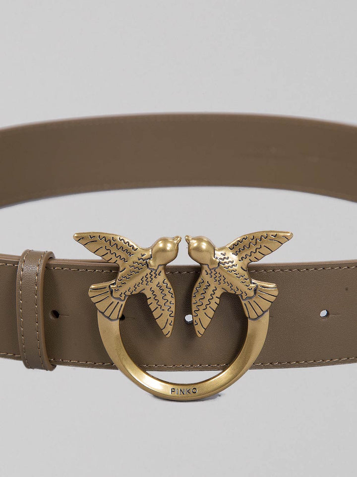 LOVE BERRY BELT IN SMOOTH OLIVE GREEN LEATHER WITH LOVE BIRDS BUCKLE