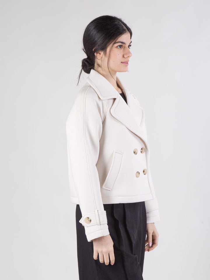 Giacca doppiopetto corta in neoprene