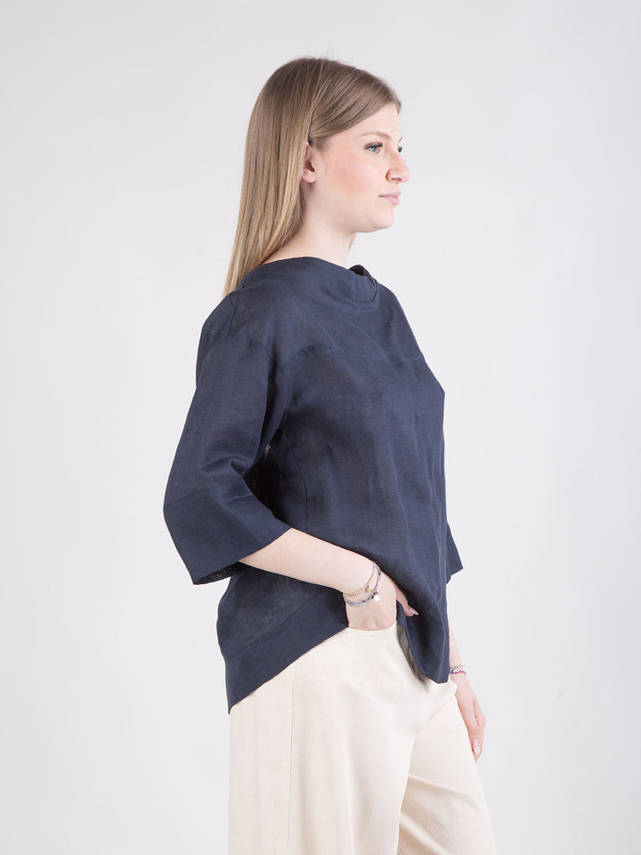 Blusa over in lino con fiocco