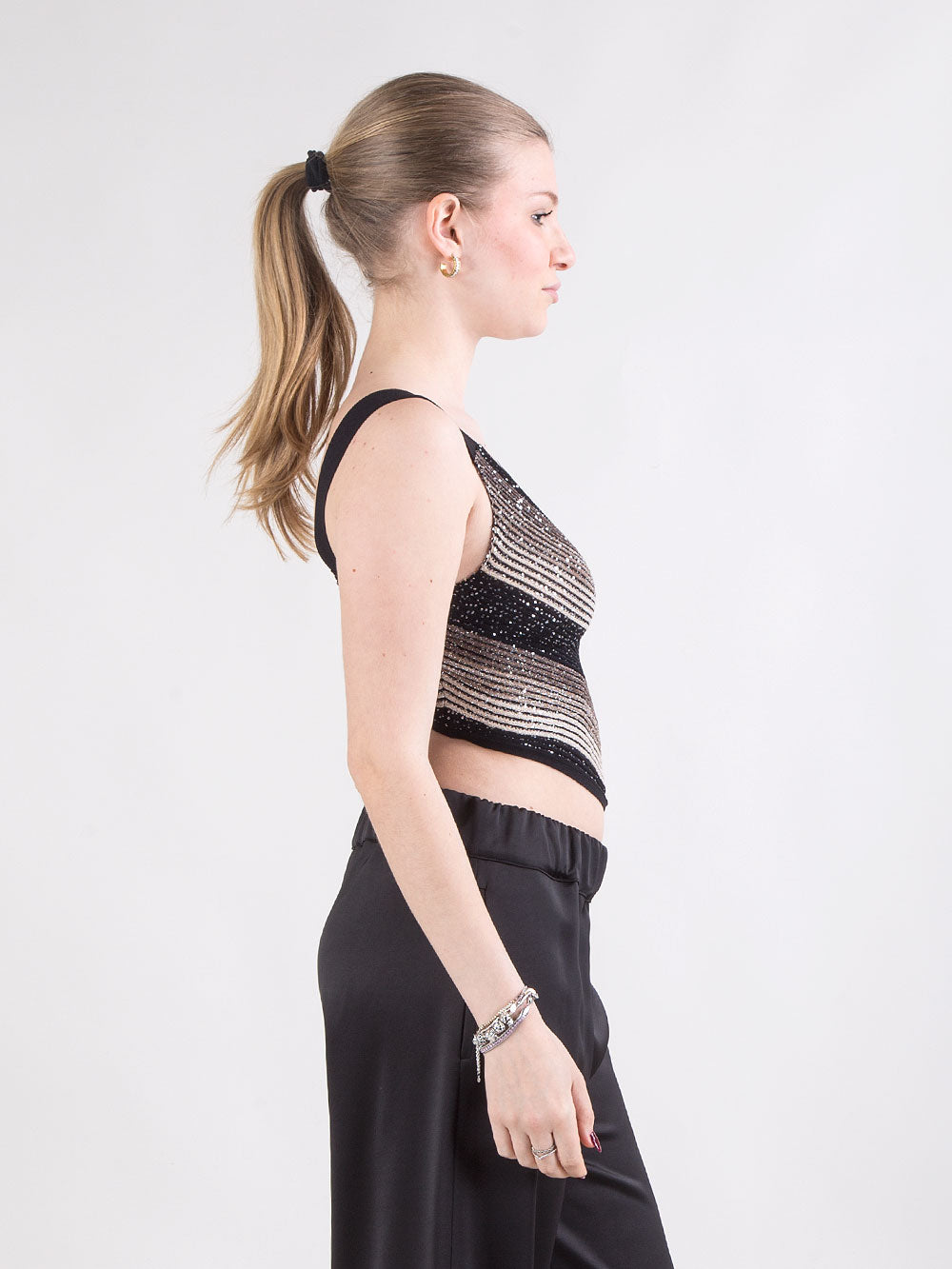 Top cropped con lavorazione degradé e paillettes