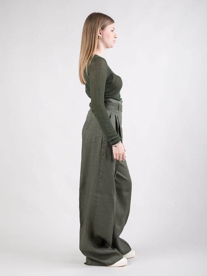 Pantalone a vita alta in lino