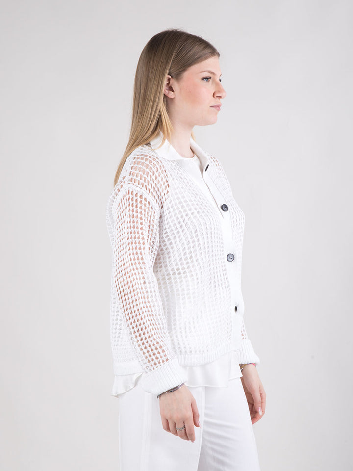 Cardigan traforato con bottoni a contrasto