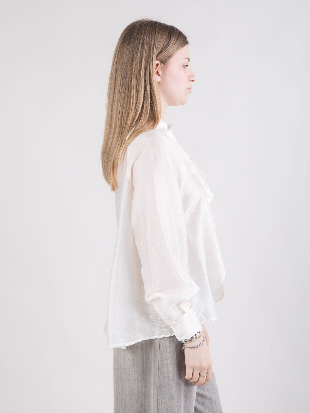 Blusa con rouches e maniche a palloncino