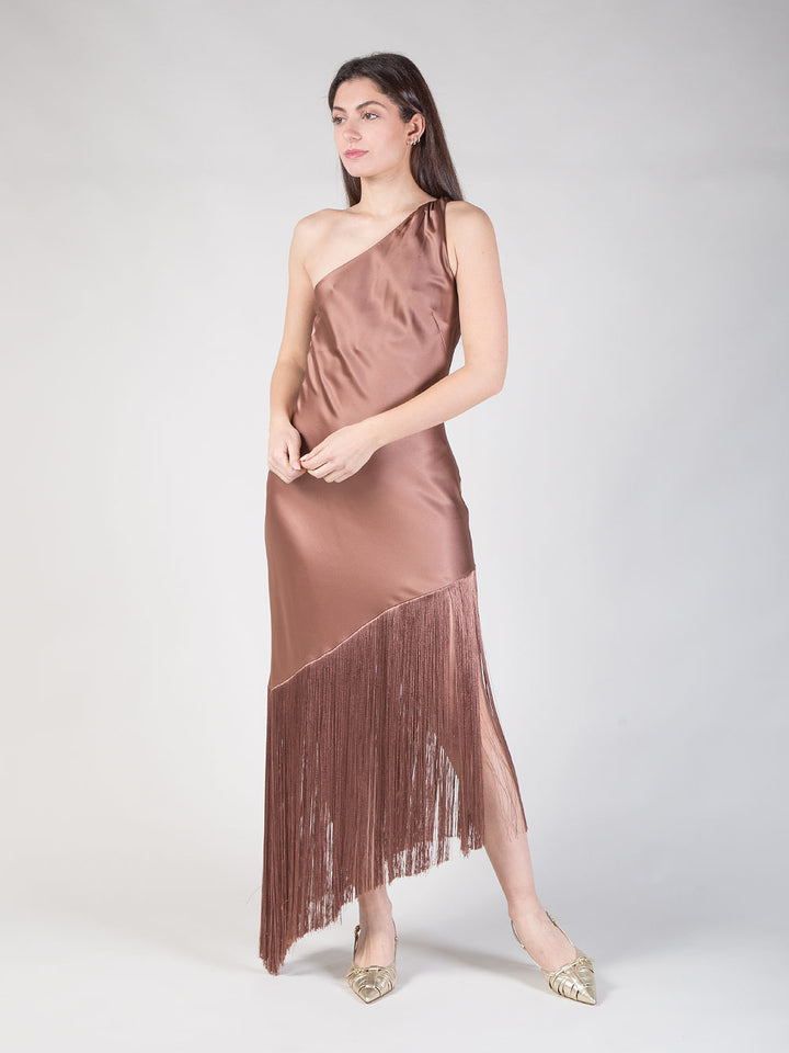 Abito monospalla con frange