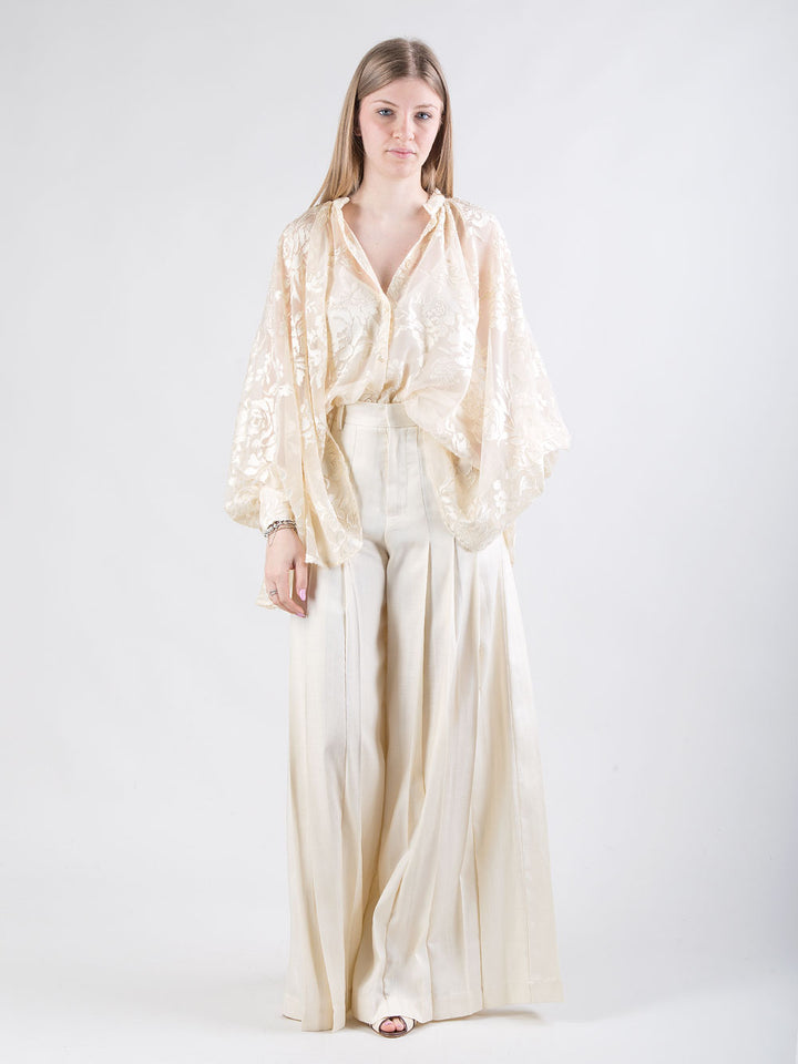 Pantalone ampio con pinces colore vaniglia