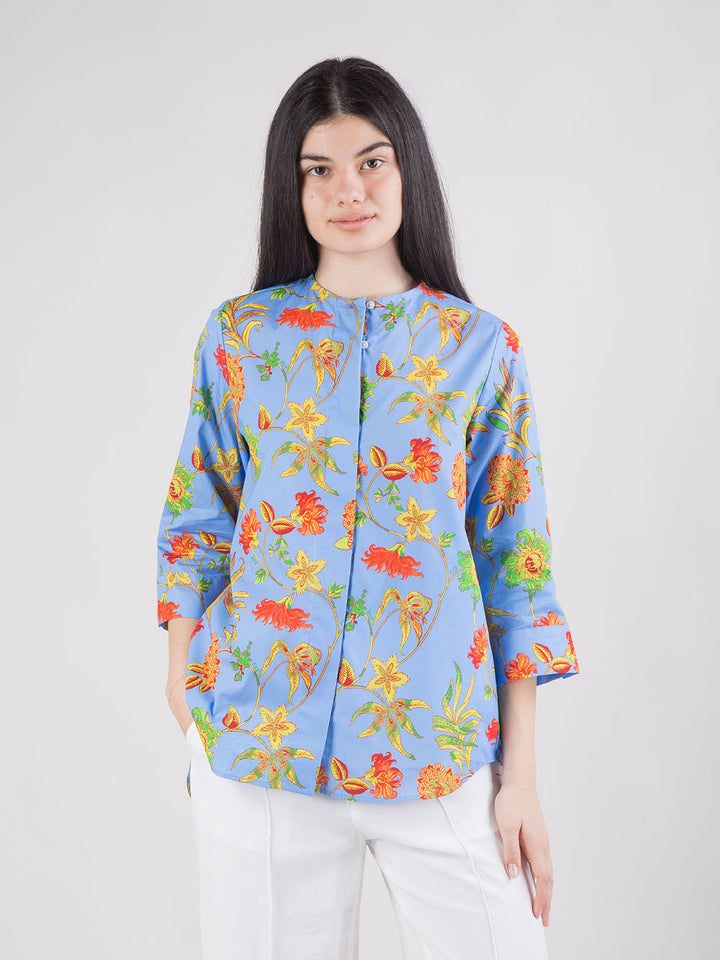 Camicia comfort fit floreale in popeline di cotone