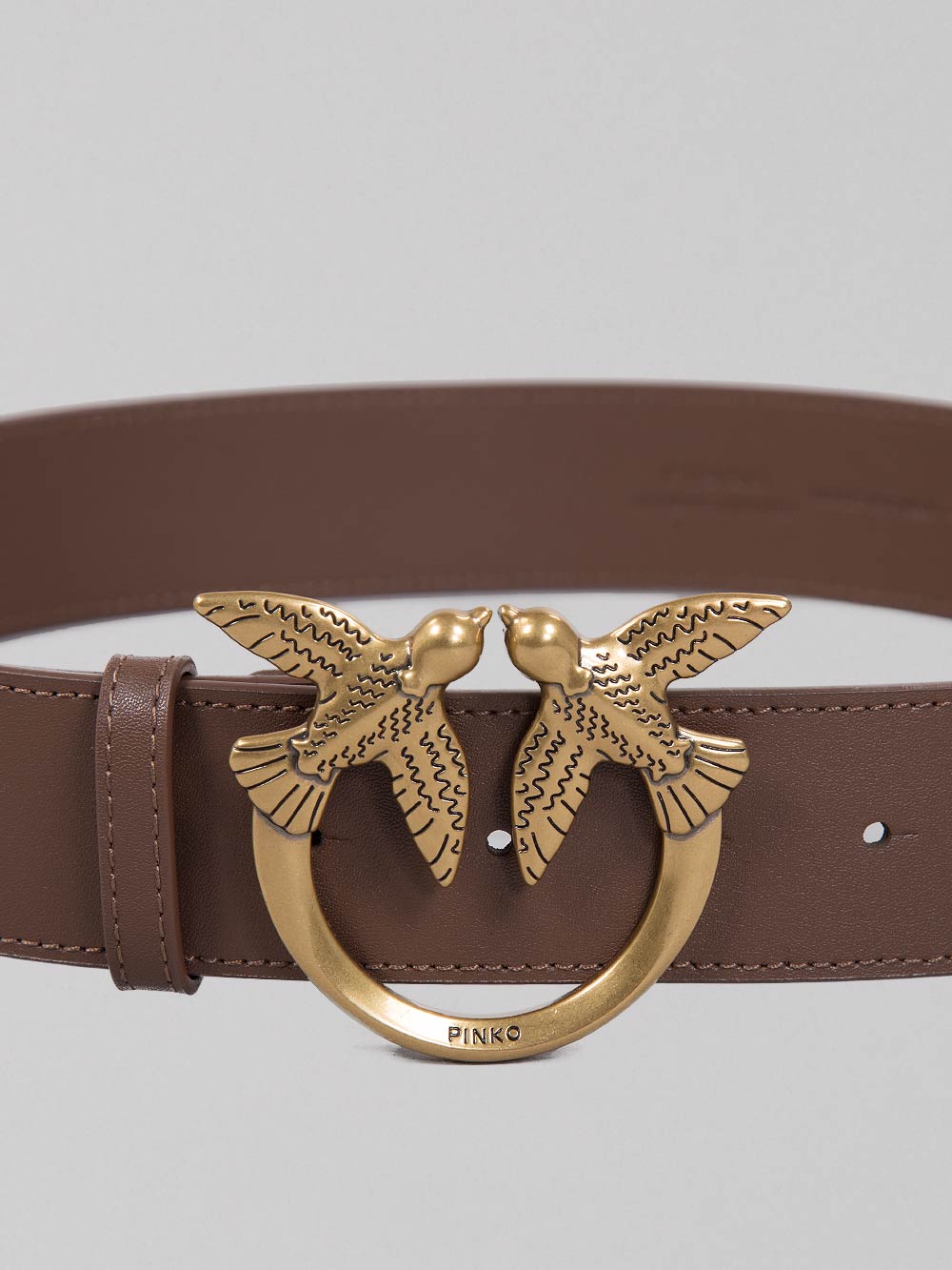 CINTURA LOVE BERRY IN PELLE LISCIA MARRONE CON FIBBIA LOVE BIRDS