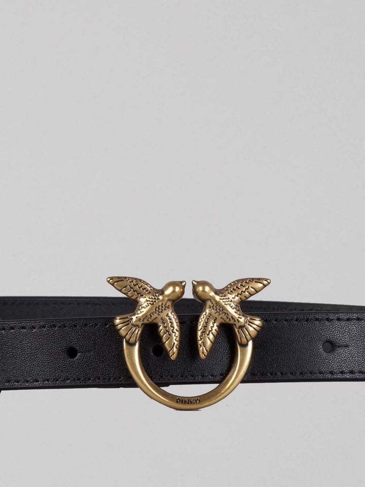 LOVE BERRY BELT IN BLACK SMOOTH LEATHER WITH LOVE BIRDS BUCKLE