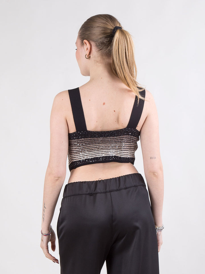 Top cropped con lavorazione degradé e paillettes