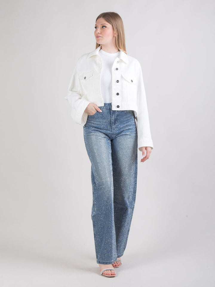 Denim baggy con micro strass