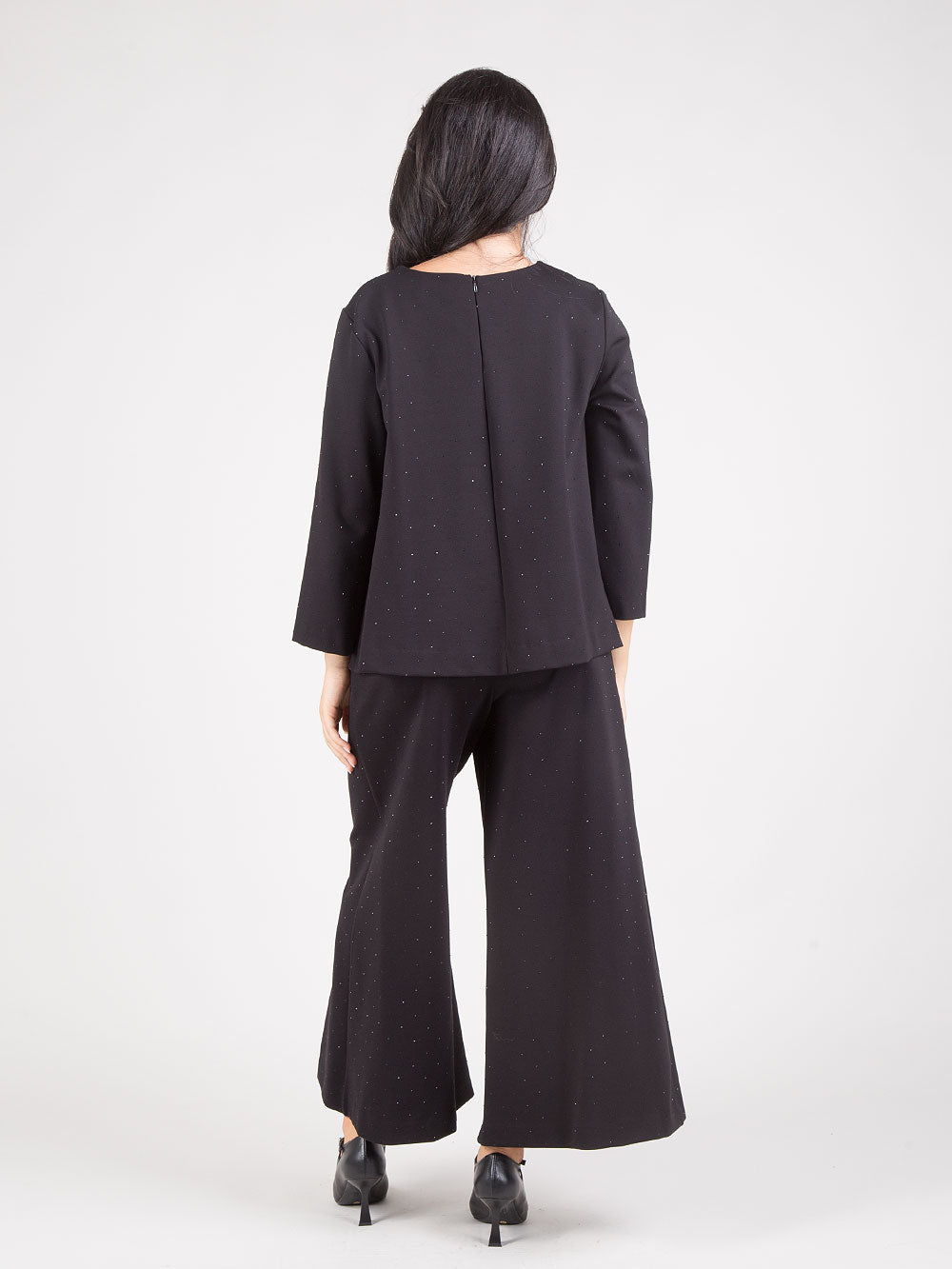 Pantaloni wide leg strass