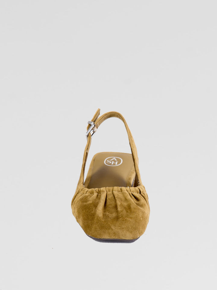 Ballerina in suede verde a punta quadrata