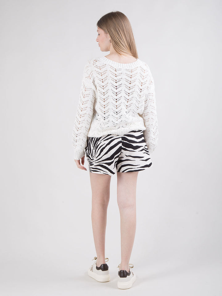 Shorts con pinces e stampa animalier