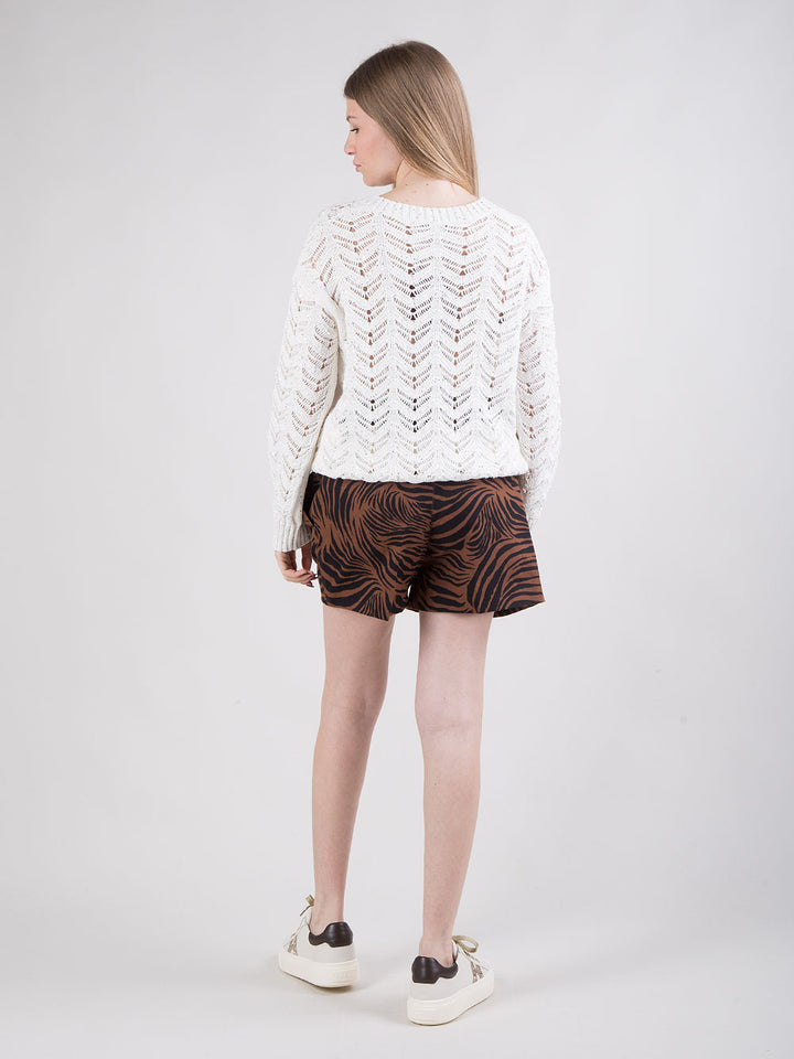 Shorts con pinces e stampa animalier