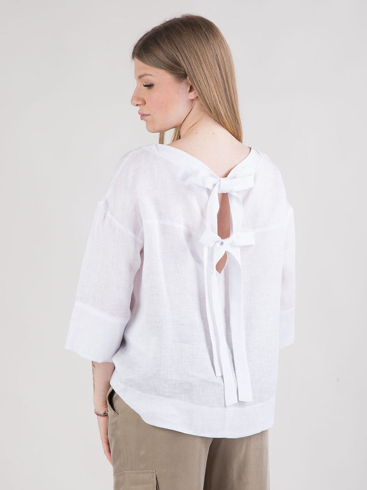 Blusa over in lino con fiocco