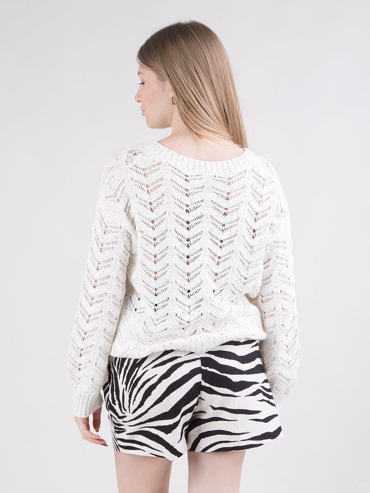 Maglia Chevron traforata con micro paillettes