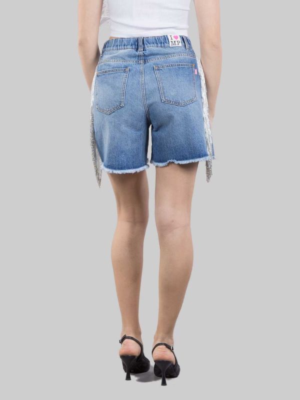 SHORTS IN DENIM CARLIE CON FRANGE IN PERLINE