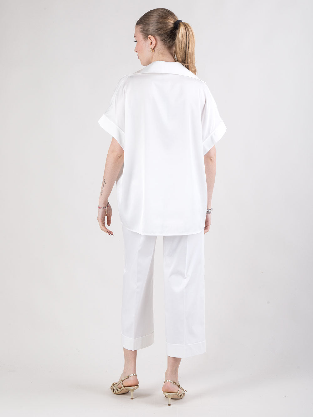 Pantalone palazzo in rasatello di cotone