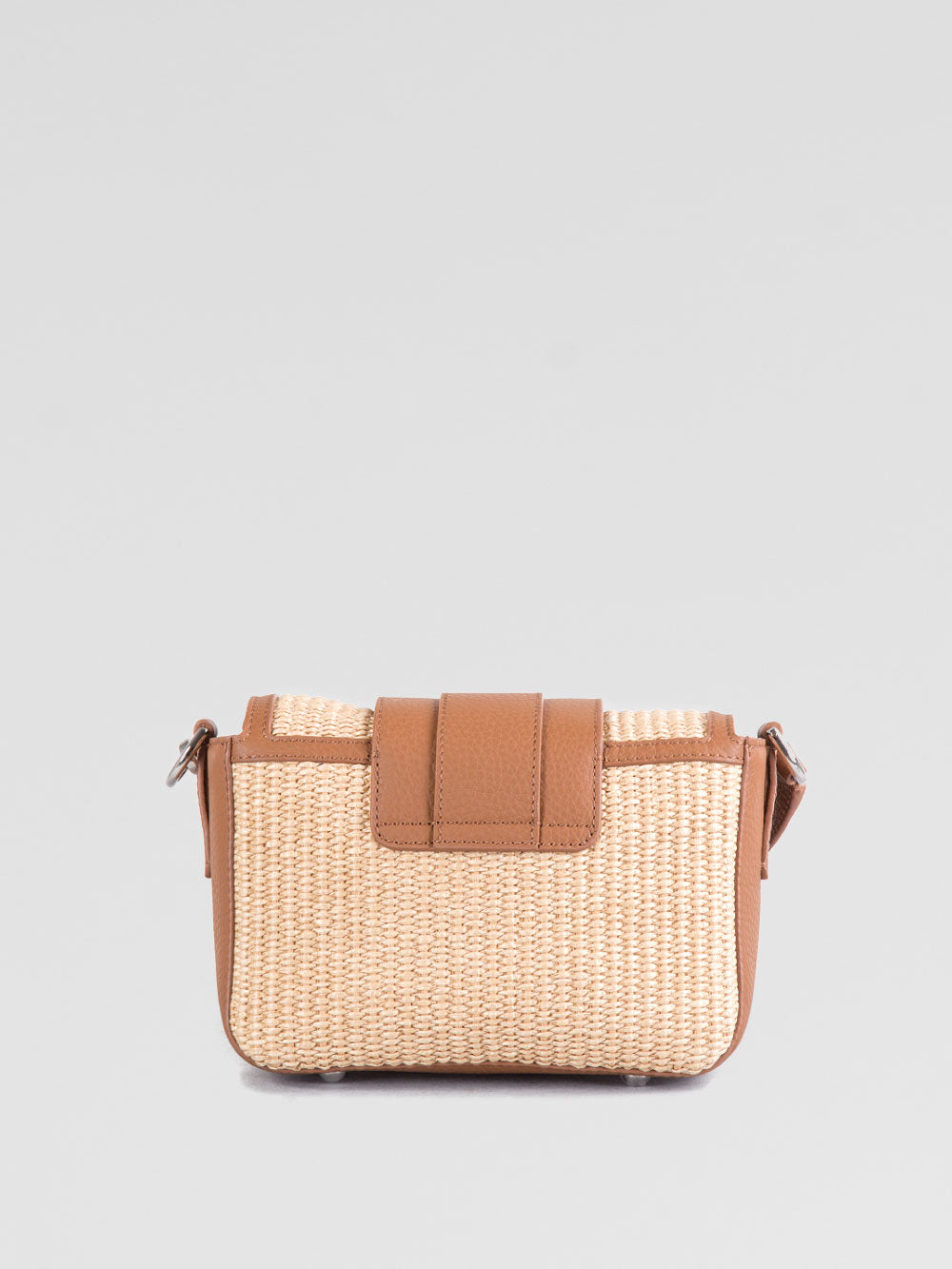 Borsa flap in pelle e rafia