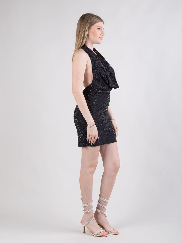 Abito mini in jersey con microstrass