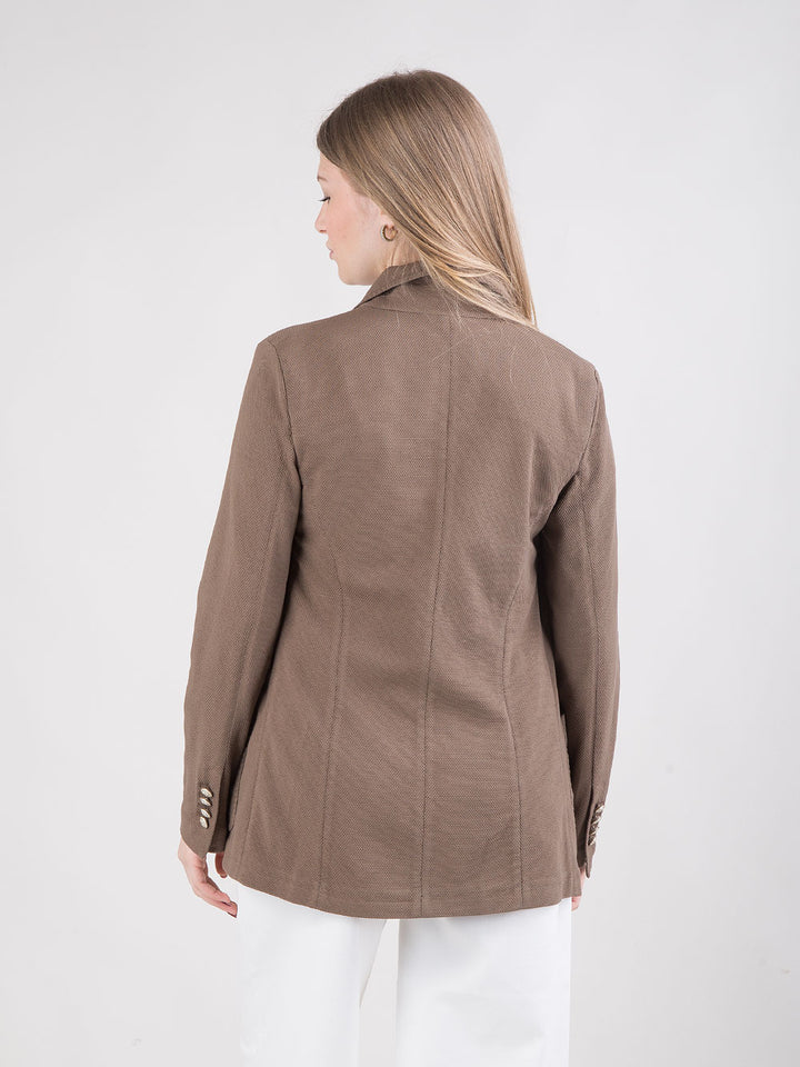 Giacca doppiopetto in piquet con bottoni oro