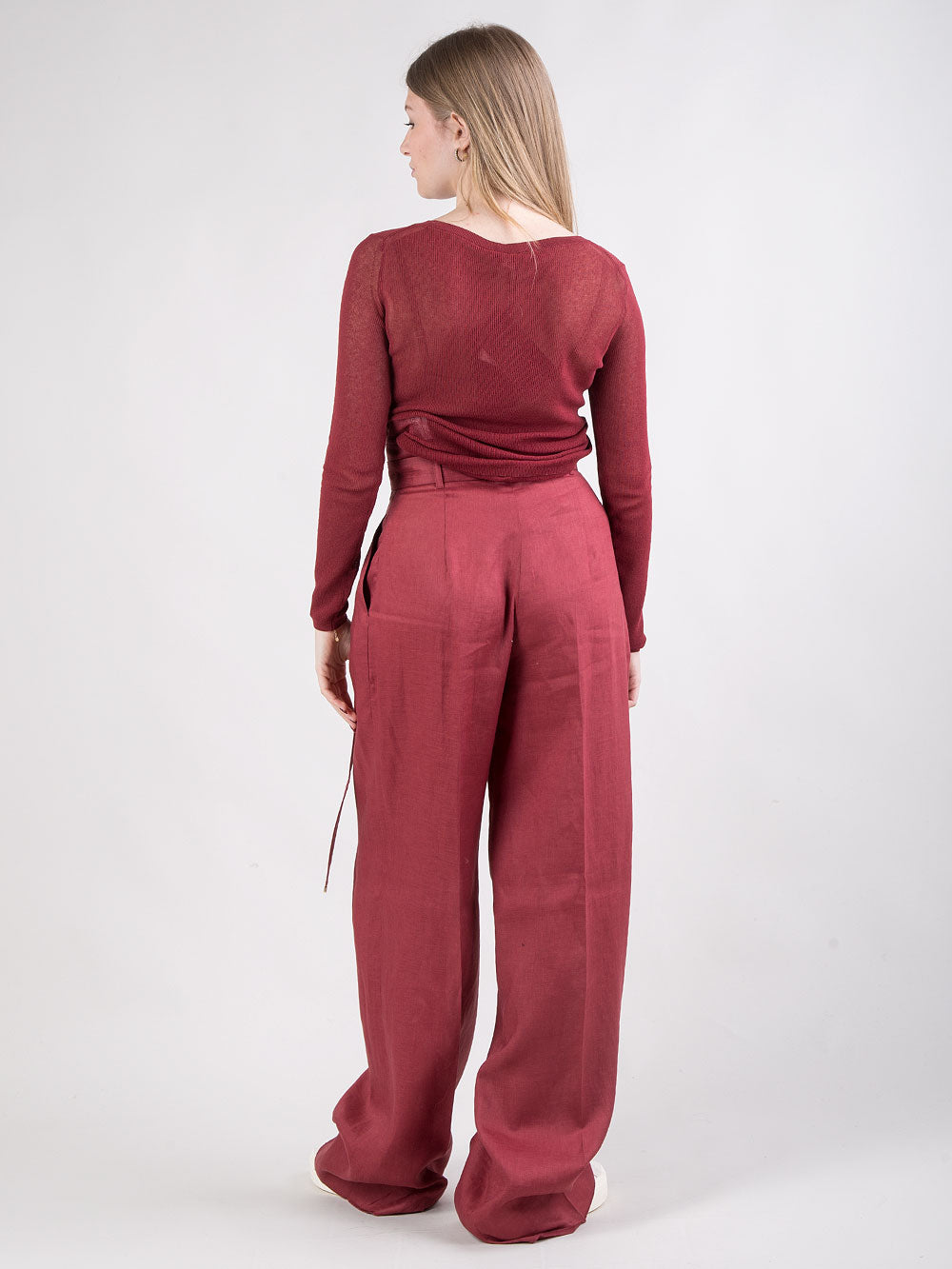 Pantalone a vita alta in lino