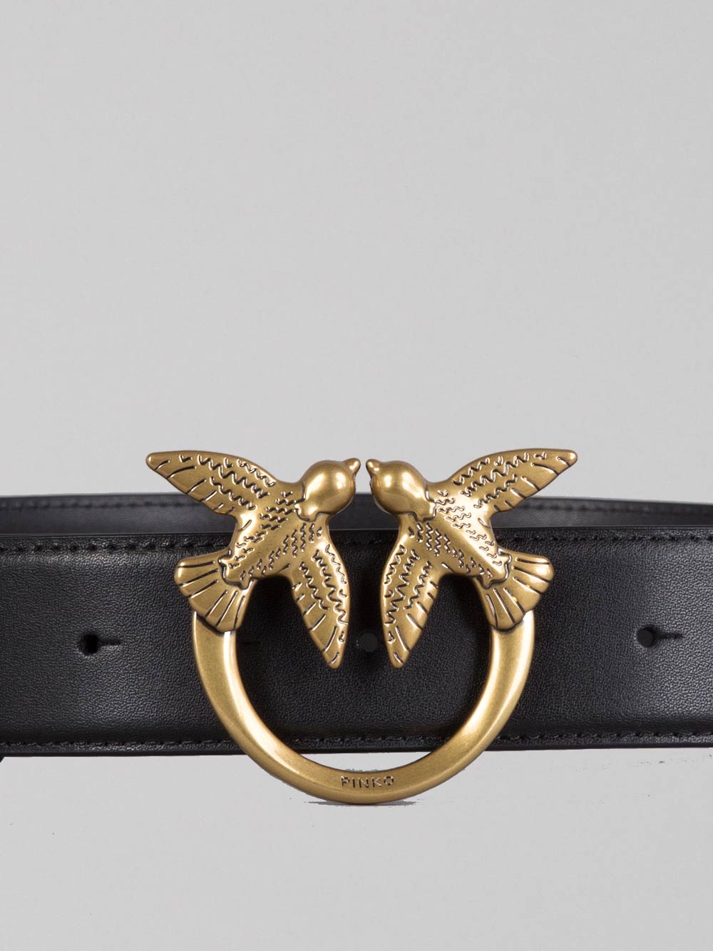 LOVE BERRY BELT IN BLACK SMOOTH LEATHER WITH LOVE BIRDS BUCKLE