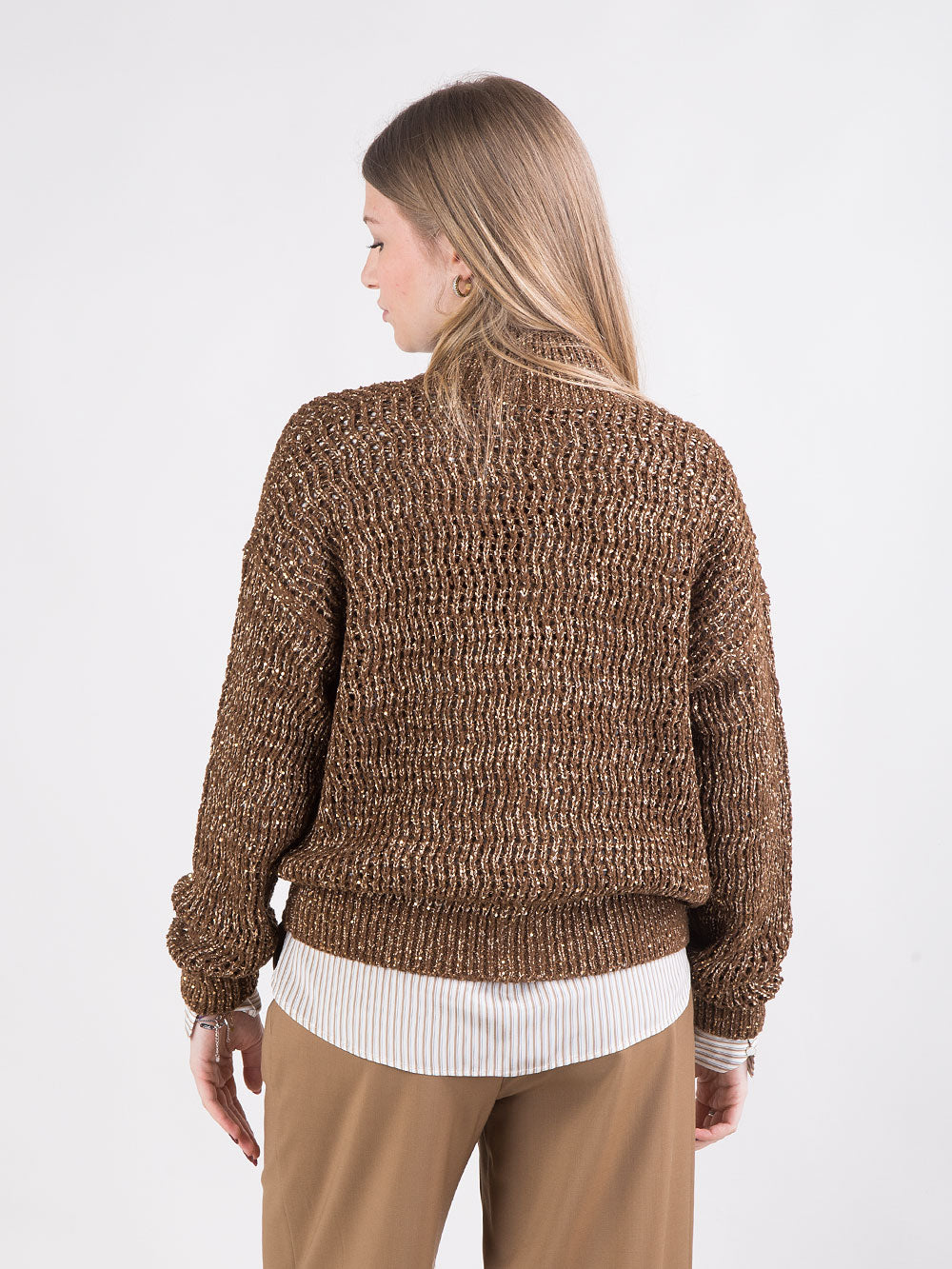 Cardigan in cotone a rete con paillettes e zip
