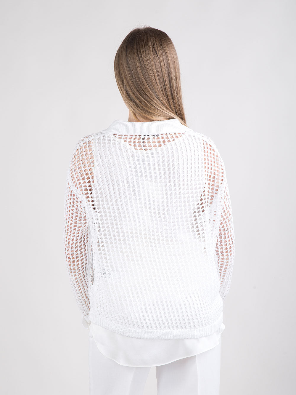 Cardigan traforato con bottoni a contrasto