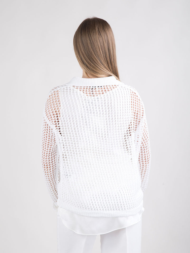 Cardigan traforato con bottoni a contrasto