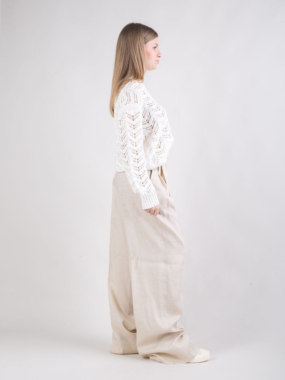 Pantalone a vita alta in lino